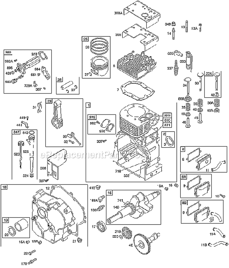 CrankcaseCover Sump Crankshaft Piston Oil Diagram and Parts List for 19G412-1180-E2  Briggs and Stratton Engine